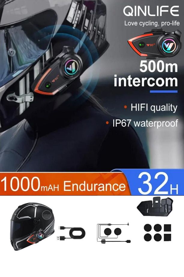 500 Mt Intercom 2 Eşleşmeli Kask Kulaklık Y-80pr Su Geçirmez Bluetooth Motosiklet Intercom Kulaklık - 3