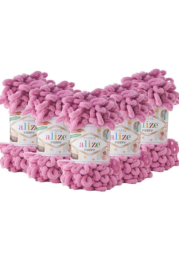 Puffy El Örgü Ipliği 5'li Paket - 98 Rose - 100 Gr. 9 Mt. Parmak Örgü Ipi - 1