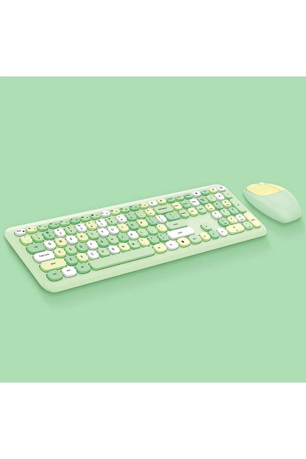 Renkli ve Şık Tasarımlı Kablosuz Klavye & Mouse Set  Uzun Pil Ömrü Ergonomik Kullanım, Sessiz Tuşlar - 8