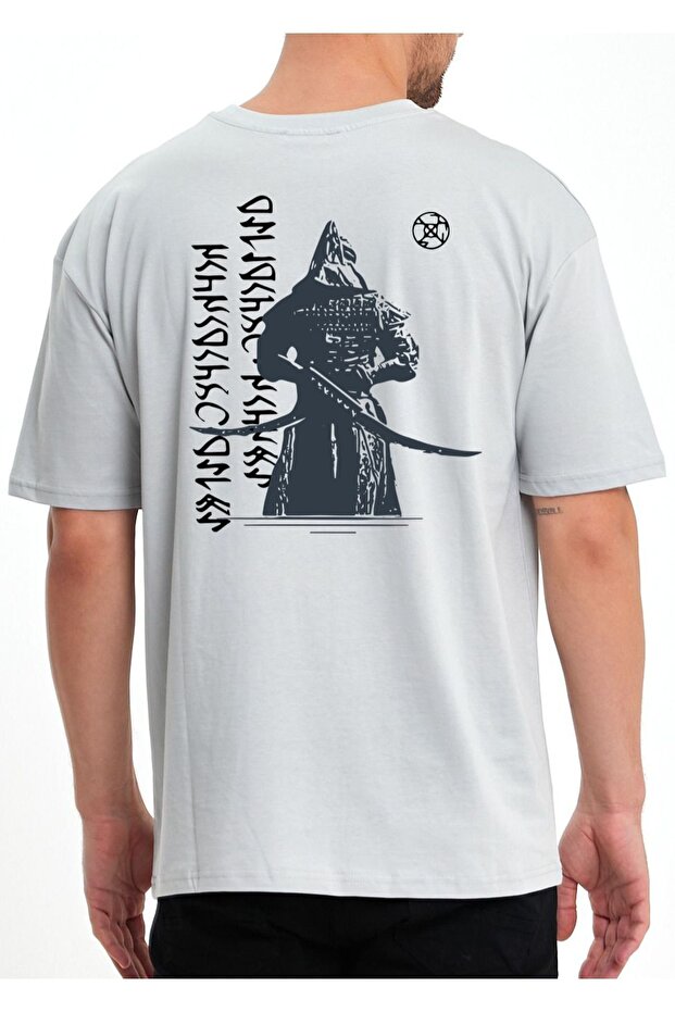 Vek Cengizhan Special Design Oversize T-Shirt Göktürk Alphabet Back Printed