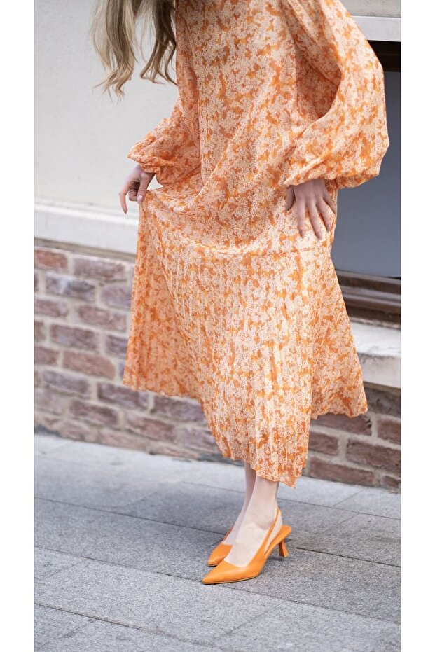 Nilova Modest Turuncu Elbise - 3