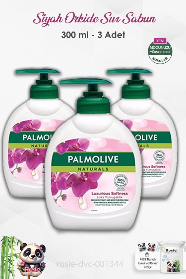 Set of 3 Palmolive Naturals Black Orchid Luxury Softness Liquid Soap 300 ml and Rosie