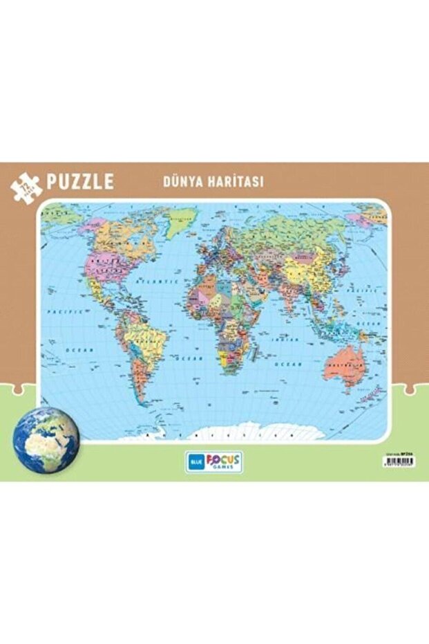 72 Parça Frame Puzzle - Dünya Haritası Frame - 2