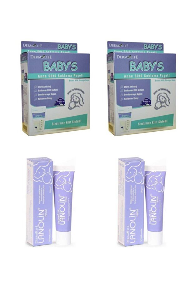 Baby's Breast Milk Storage Bag 20 Pieces (2 Boxes) Dermolife Lanolin Breast Care Cream 20 Gr (2 Boxes)