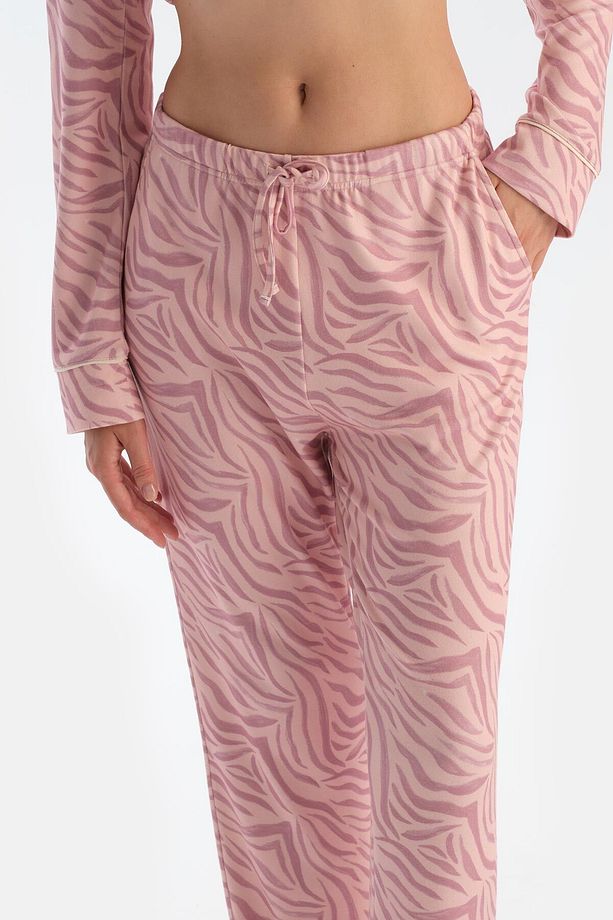 Açık Pembe Zebra Desenli Gömlek Pantolon Pijama Takımı - 6