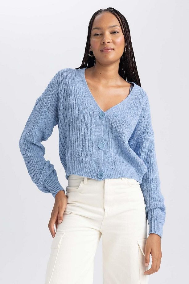 Regular Fit V Yaka Basic Düz Düğme Kapamalı Triko Hırka U2052az23wn - 4