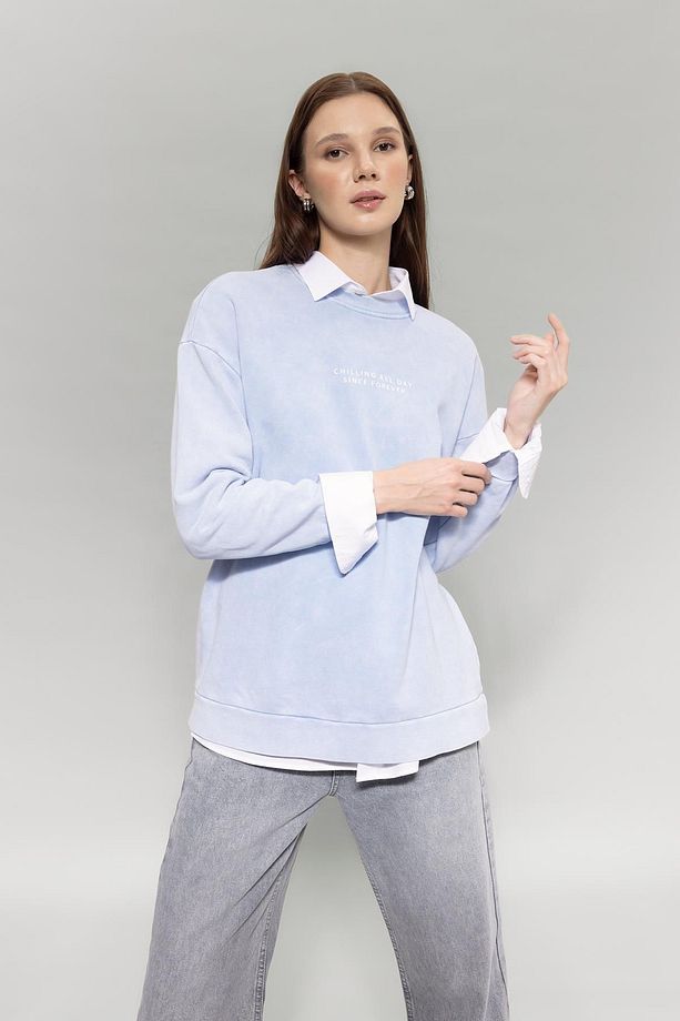 Regular Fit Bisiklet Yaka Baskılı Basic Sweatshirt Tunik B3592ax23wn - 1