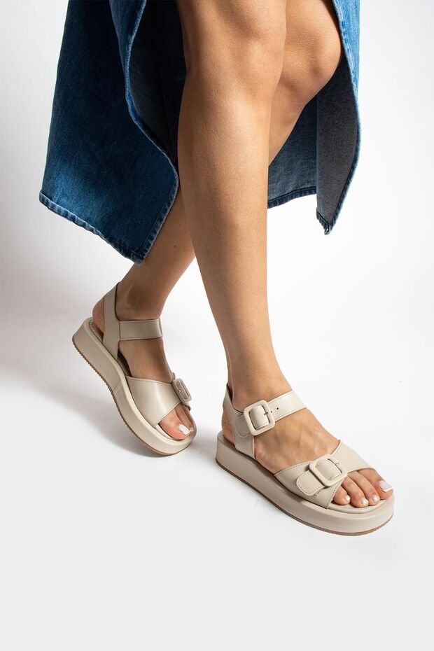 Beige Women's Genuine Leather Sandals