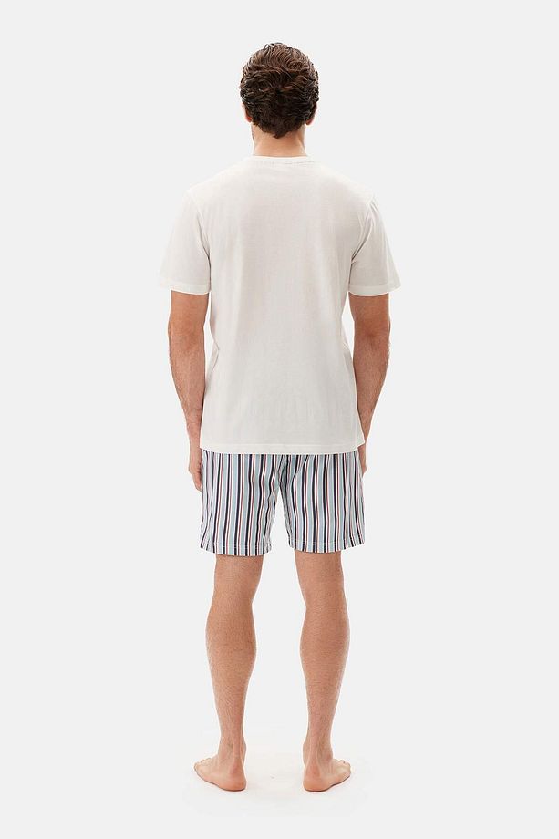 Ekru Yarım Patlı Kısa Kollu Şort Pijama Takımı - 2