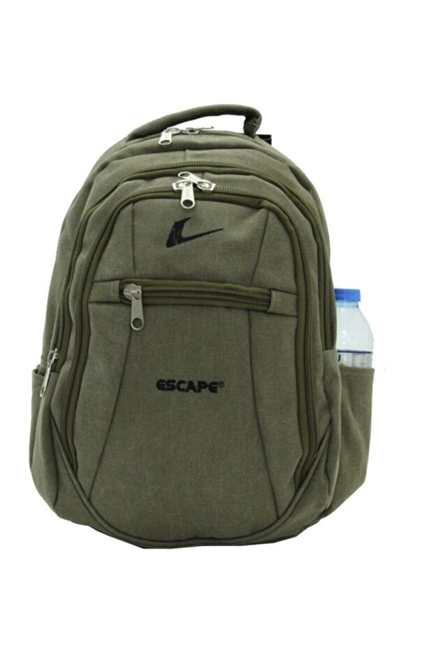 Unisex Khaki Backpack Canvas Fabric Outdoor Bag with Laptop Compartment 307