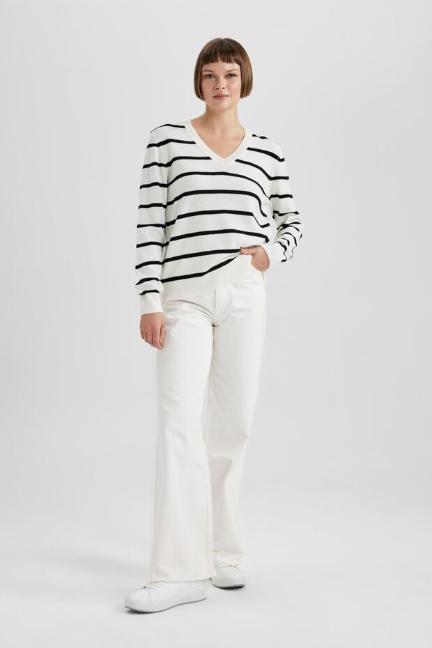 Regular Fit V Yaka Basic Düz Triko Kazak A2359ax23wn - 2