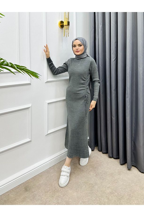 YANDAN İP DETAYLI TRİKO ELBİSE - 2