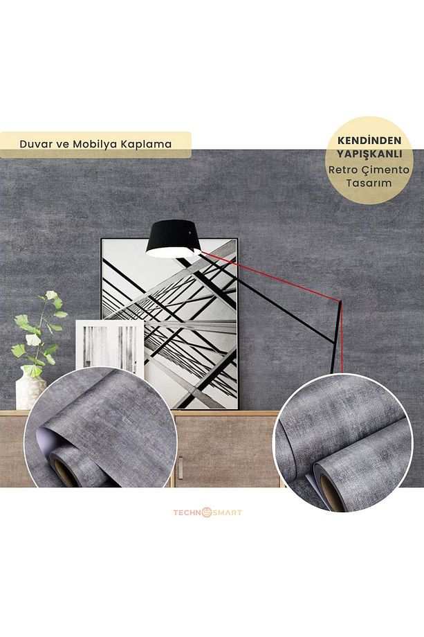 60cm×100cm Kendinden Yapışkanlı Dokulu Çimento Görünümlü Duvar Kağıdı Dolap Masa Kaplama - 3