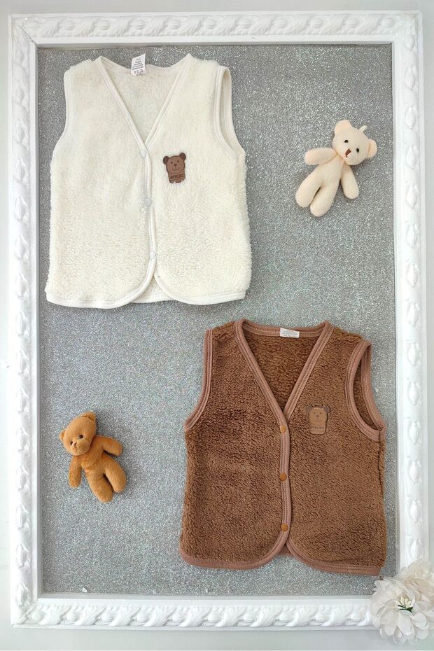 Unisex 2-Piece Baby Plush Vest with Honey Star Welsoft Front Snaps Teddy Bear Emblem