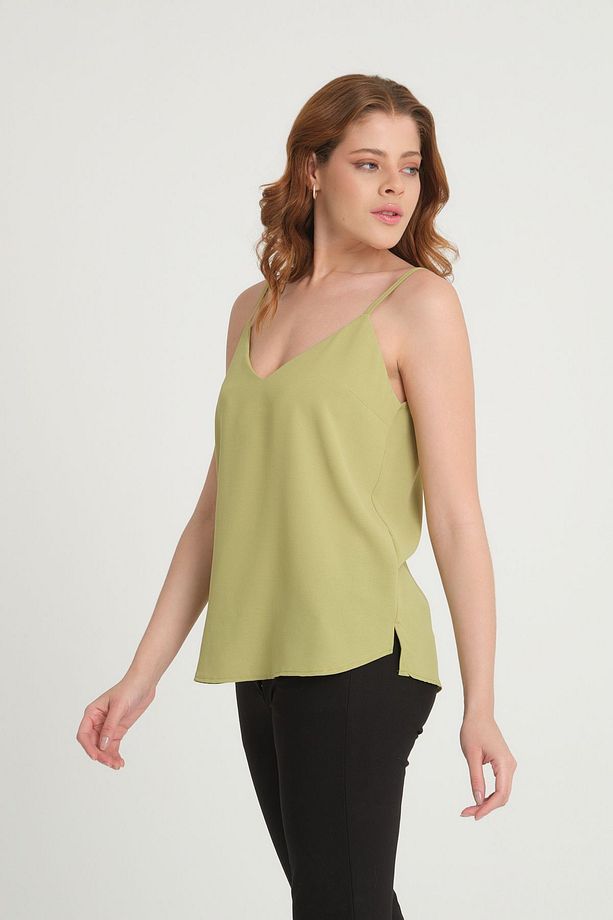 Askılı V Yaka Bluz Olive - 5