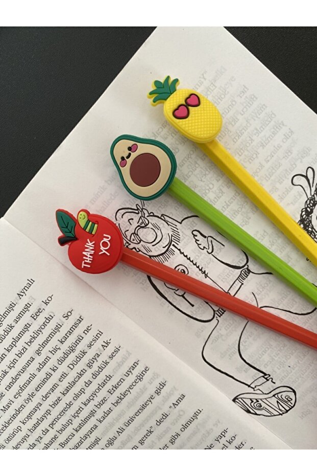 Cute Pen Ornament with Avocado-pineapple-apple Figures Set of 3