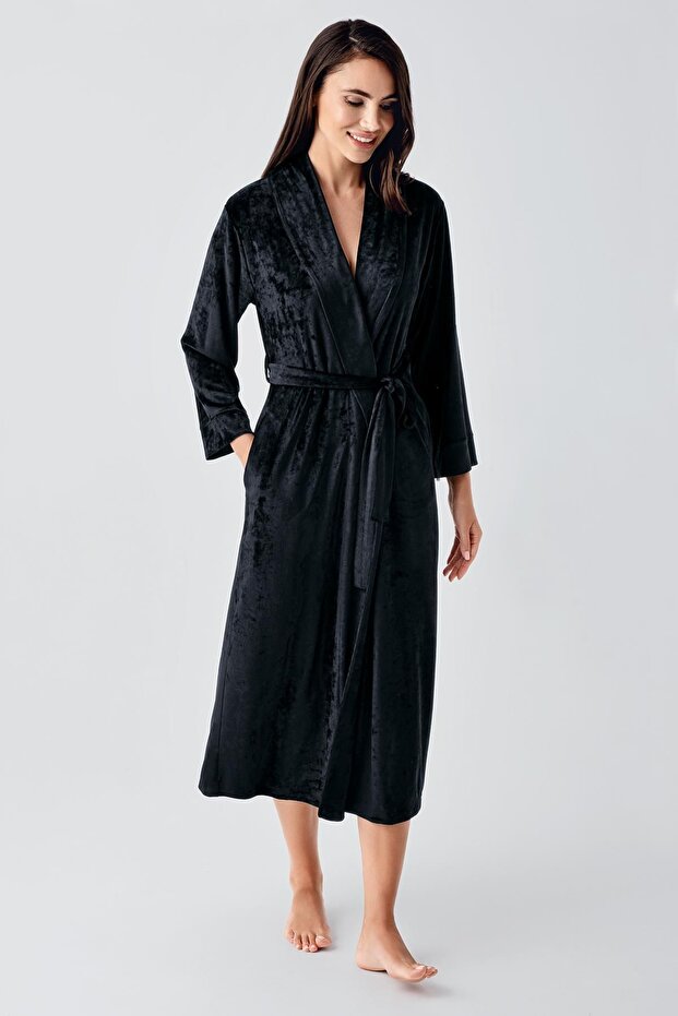 Long Sleeve Flexible Velvet Viscose Dressing Gown