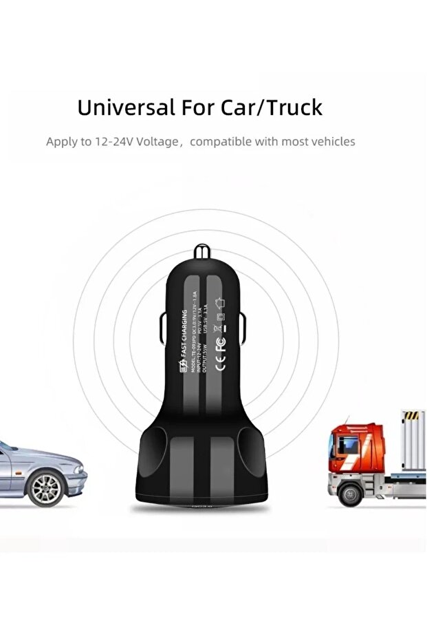 55w Hızlı Şarj 1 Type-c Ve 2 Usb Çıkışlı Araba Çakmaklık Şarj Aleti Fast Android Ve Iphone - 5