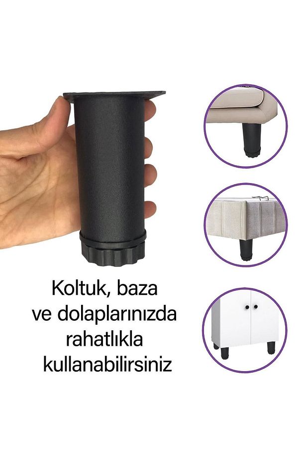 Metal Ayarlanabilir 10 Cm Siyah Destek Ayak Mobilya Kanepe Baza Koltuk Dolap Sehpa Ünite Ayağı - 2