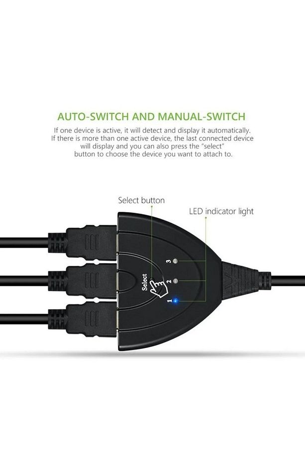 Hdmi Switch 3 In 1 Out Hdmi Giriş Çoklayıcı Port Kablolu Hdmı Otomatik Switch Çoğaltıcı Splitter - 7