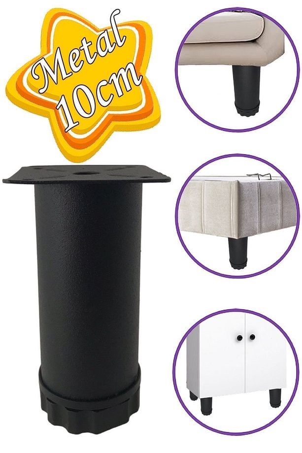 Metal Ayarlanabilir 10 Cm Siyah Destek Ayak Mobilya Kanepe Baza Koltuk Dolap Sehpa Ünite Ayağı - 1