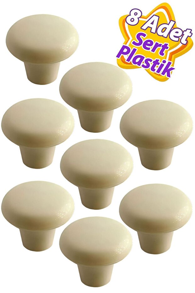 8 Pieces of Hard Plastic Mushroom Button Handle Cream Cabinet Furniture Kitchen Cabinet Drawer Door Handle