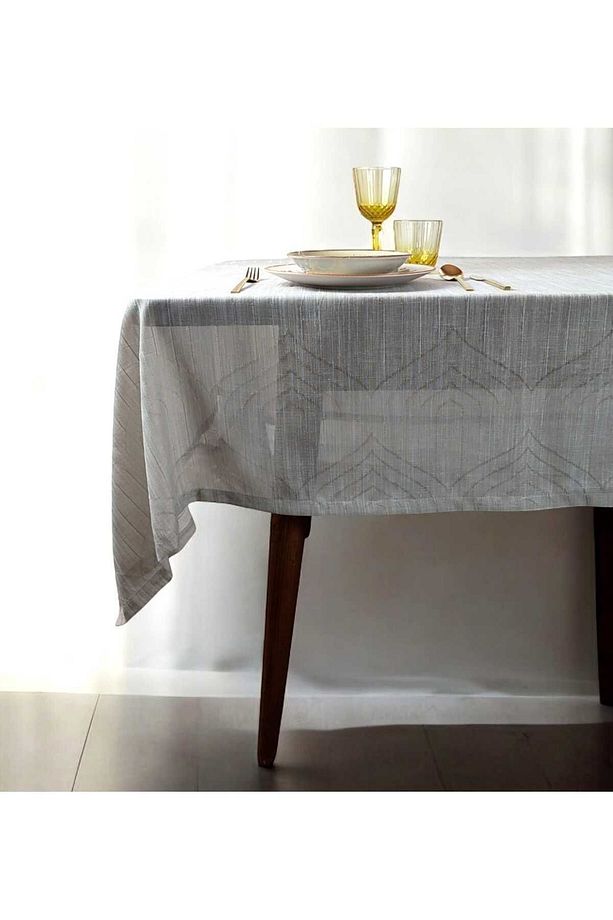 Açık Kahve-gri Jakarlı Ince Polyester Masa Örtüsü(LM) - 1