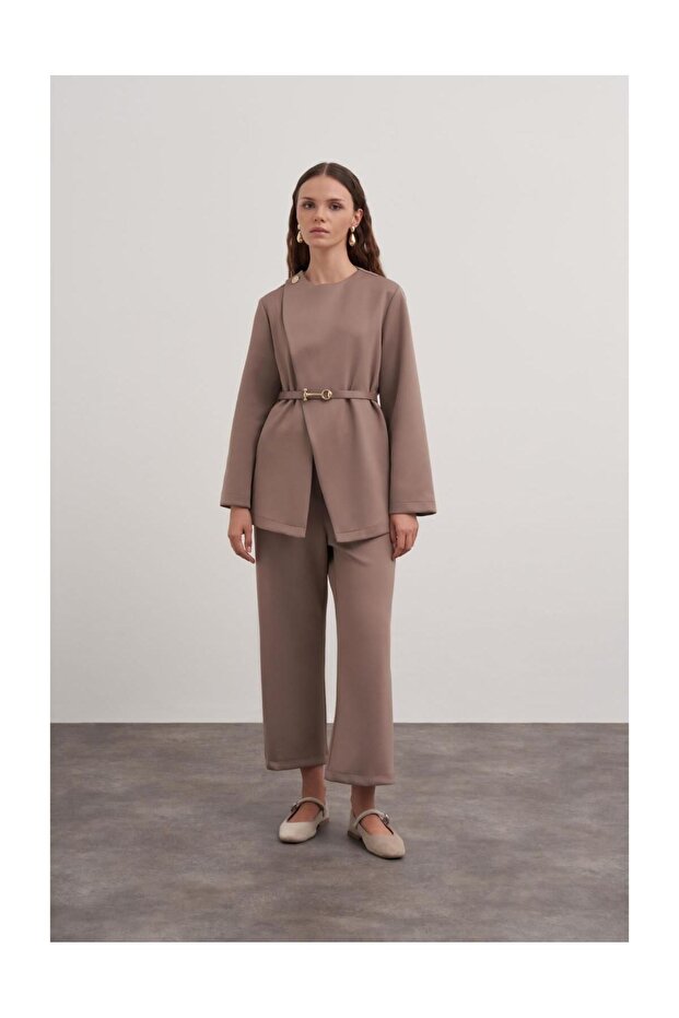 Scuba Fabric Belted Double Suit Set