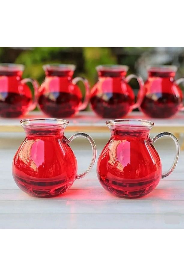 Keyfi Ala Borosilikat Cam Kulplu Çay Bardağı 180ml Bardak - 1