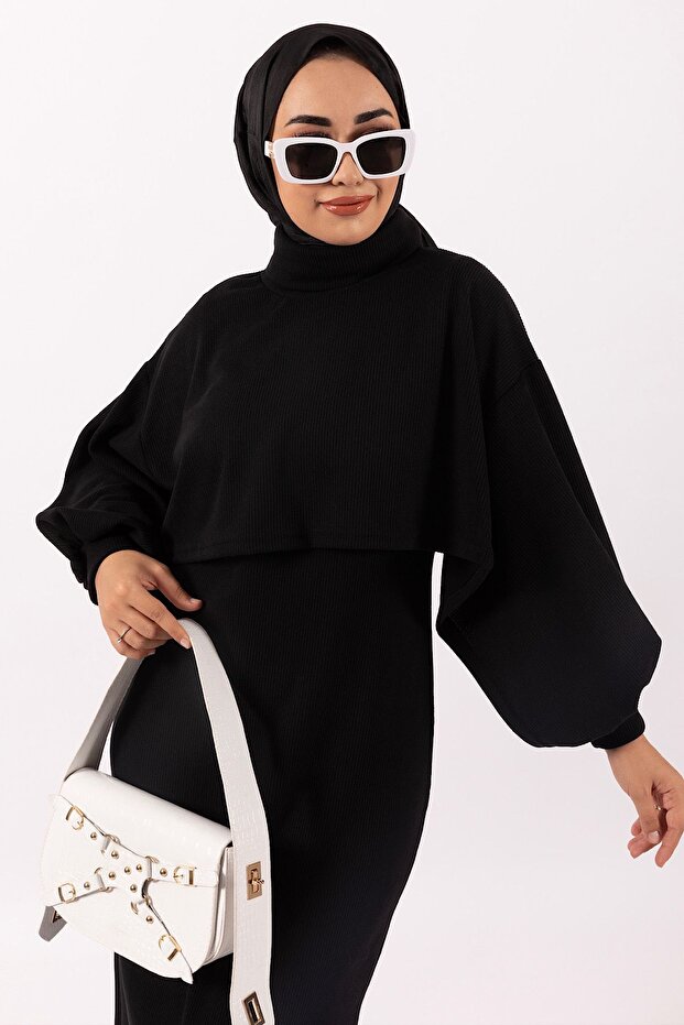 Ghazel İkili Örme Elbise Siyah - 3