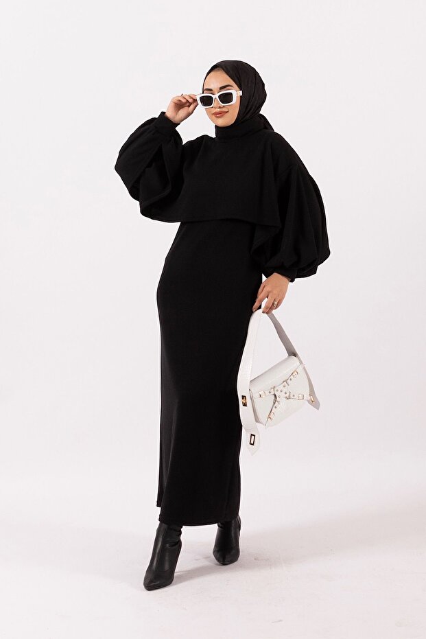 Ghazel İkili Örme Elbise Siyah - 2