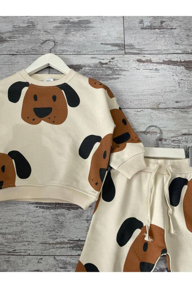 طقم بدلة رياضية للأولاد من 3 خيوط بنمط كلب - 2