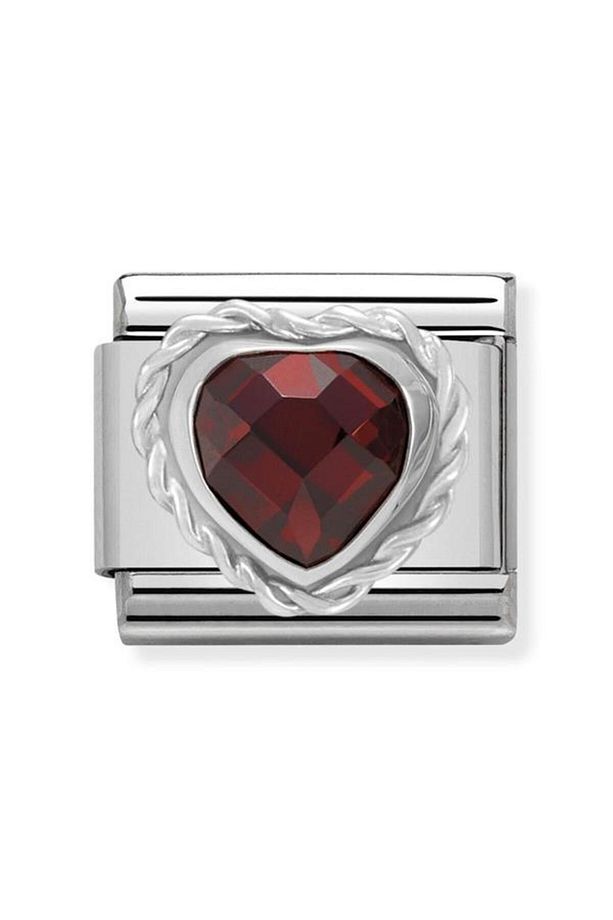 Comp, Cl Heart Faceted Cz In Stainless Steel E 925 Silver Twisted Setting (005_red) - 1