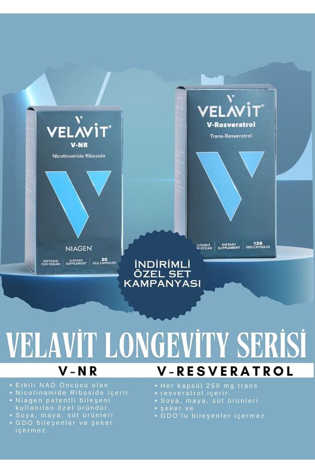 Longevity Series V-Nr Nicotinamide Riboside V-Resveratrol 120 Capsules
