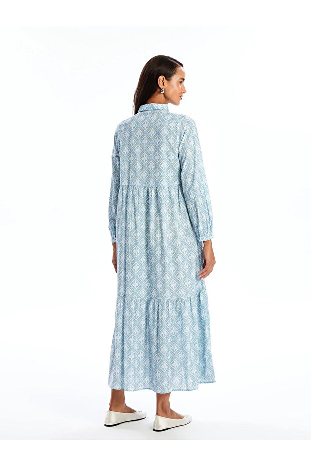 LCW Modest Gömlek Yaka Çiçekli Uzun Kollu Kadın Elbise - 3