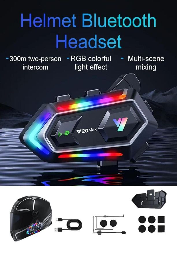300 Mt Intercom 2 Eşleşmeli Kask Kulaklık V-20mx Su Geçirmez Bluetooth Motosiklet Intercom Kulaklık - 2
