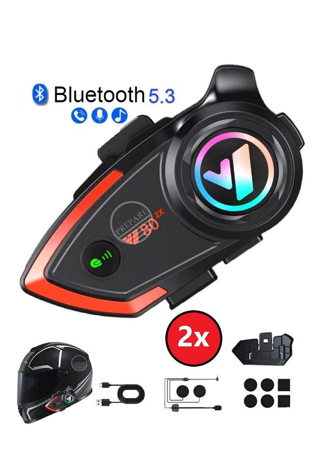 500 Mt Intercom 2 Eşleşmeli Kask Kulaklık Y-80pr Su Geçirmez Bluetooth Motosiklet Intercom Kulaklık - 1