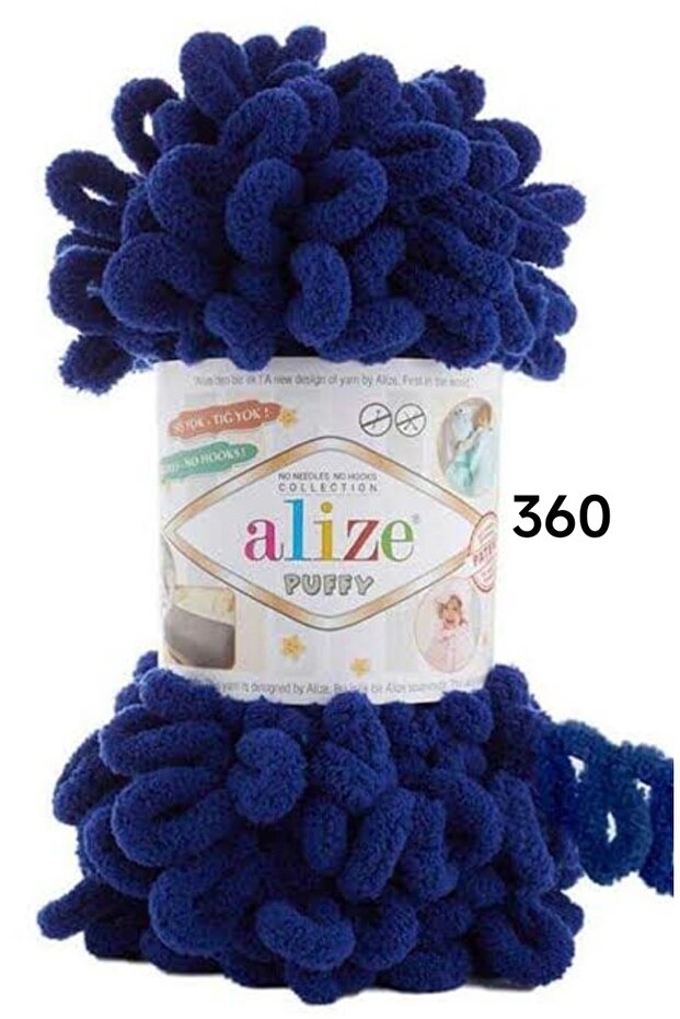 Alize Puffy Hand Knitting Yarn 5-Pack - 360 Midnight Blue - 100 Grams 9 Meters Finger Knitting Yarn