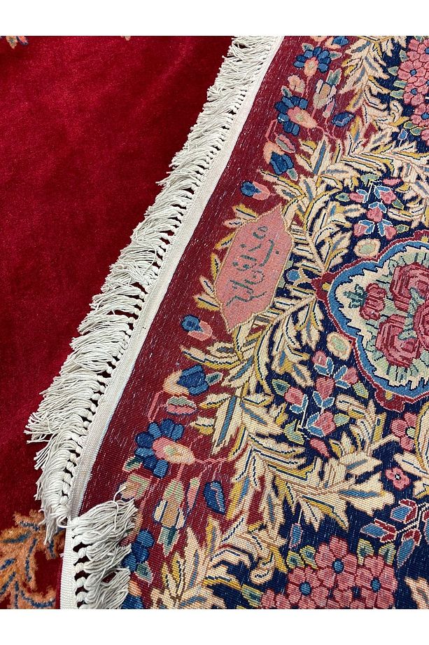 El Dokuma Iran Kirman Laver Halısı Imzalı Muazzam Bir Eserdir Ebat 4.50x3.50 - 3