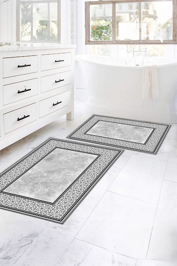 Kaymaz Taban Yıkanabilir 2'li Set Banyo Halısı Banyo Paspası Klozet Takımı (14) - 1