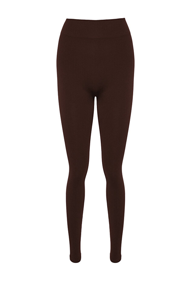 Koyu Kahverengi Seamless/Dikişsiz Tam Boy Örme Spor Tayt TWOAW20TA0071 - 7