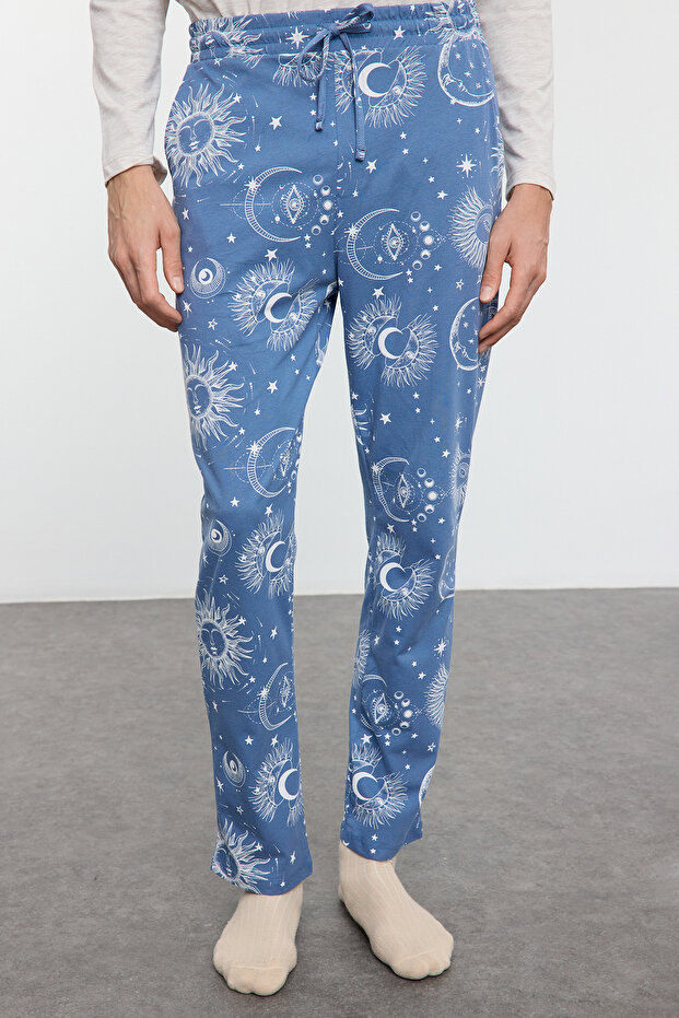 Gri - Mavi Regular Fit Couple/Çift Örme Erkek Pijama Takımı TMNAW25PT00050 - 4