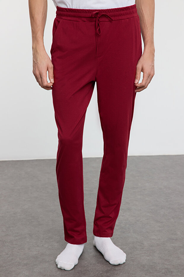 Ekru - Bordo Regular Fit Örme Couple/Çift %100 Pamuklu Pijama Takımı TMNAW25PT00047 - 5