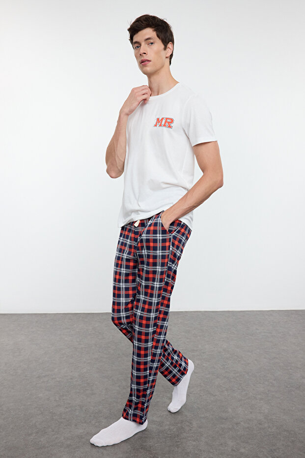 Ekru Regular Fit Baskılı Örme Couple/Çift %100 Pamuklu Erkek Pijama Takımı TMNAW25PT00048 - 2