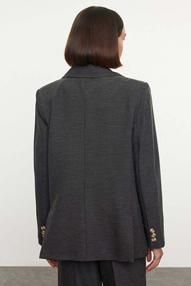 Siyah Poliviskon Basic Dokuma Blazer Ceket TWOAW23BC00132 - 5