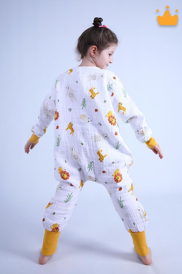 2-8 Yaş 1 Tog 4 Katlı Müslin Çocuk Uyku Tulumu Unisex Uzun Kollu Uyku Tulumu - 6
