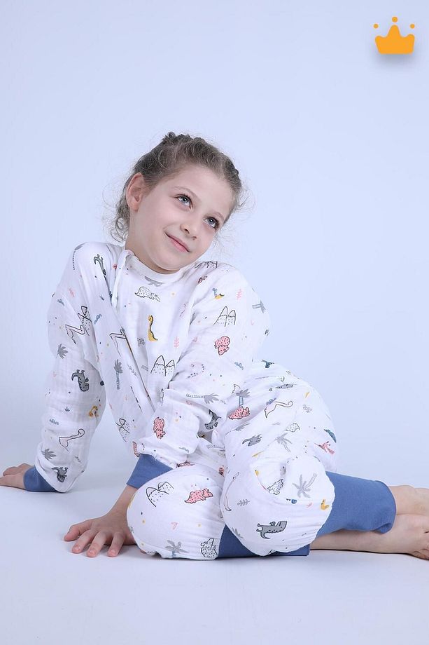 2-8 Yaş 1 Tog 4 Katlı Müslin Çocuk Uyku Tulumu Unisex Uzun Kollu Uyku Tulumu - 1