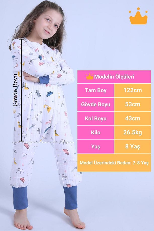 2-8 Yaş 1 Tog 4 Katlı Müslin Çocuk Uyku Tulumu Unisex Uzun Kollu Uyku Tulumu - 3