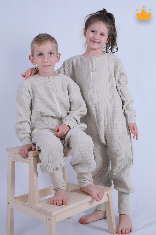 2-8 Yaş 1 Tog 4 Katlı Müslin Çocuk Uyku Tulumu Unisex Uzun Kollu Uyku Tulumu - 1