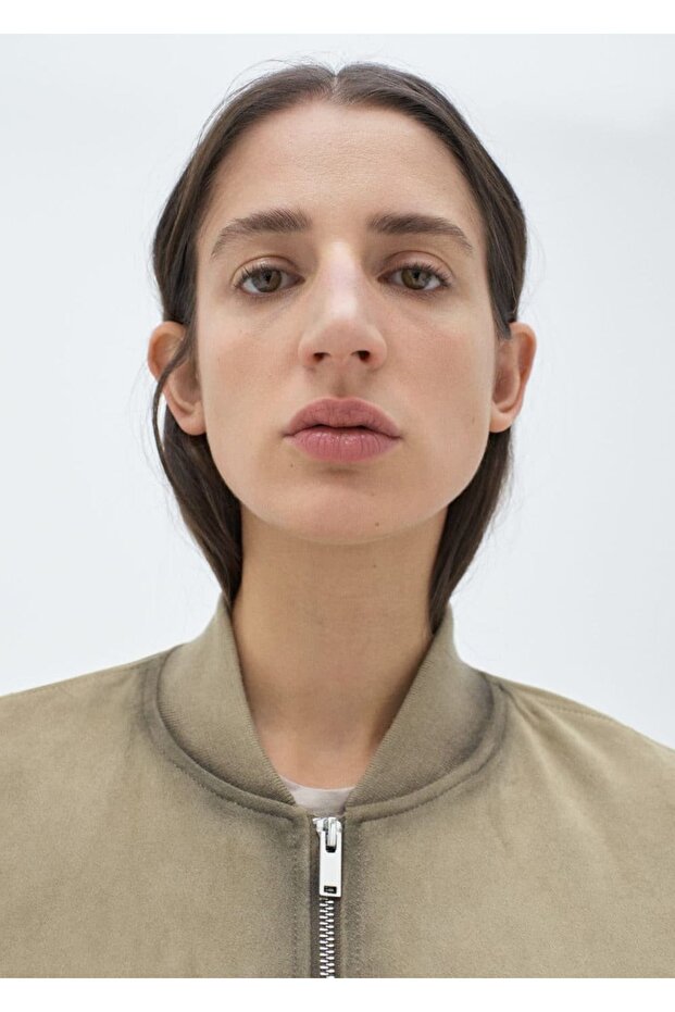 Eskitilmiş deri görünümlü bomber ceket - 5